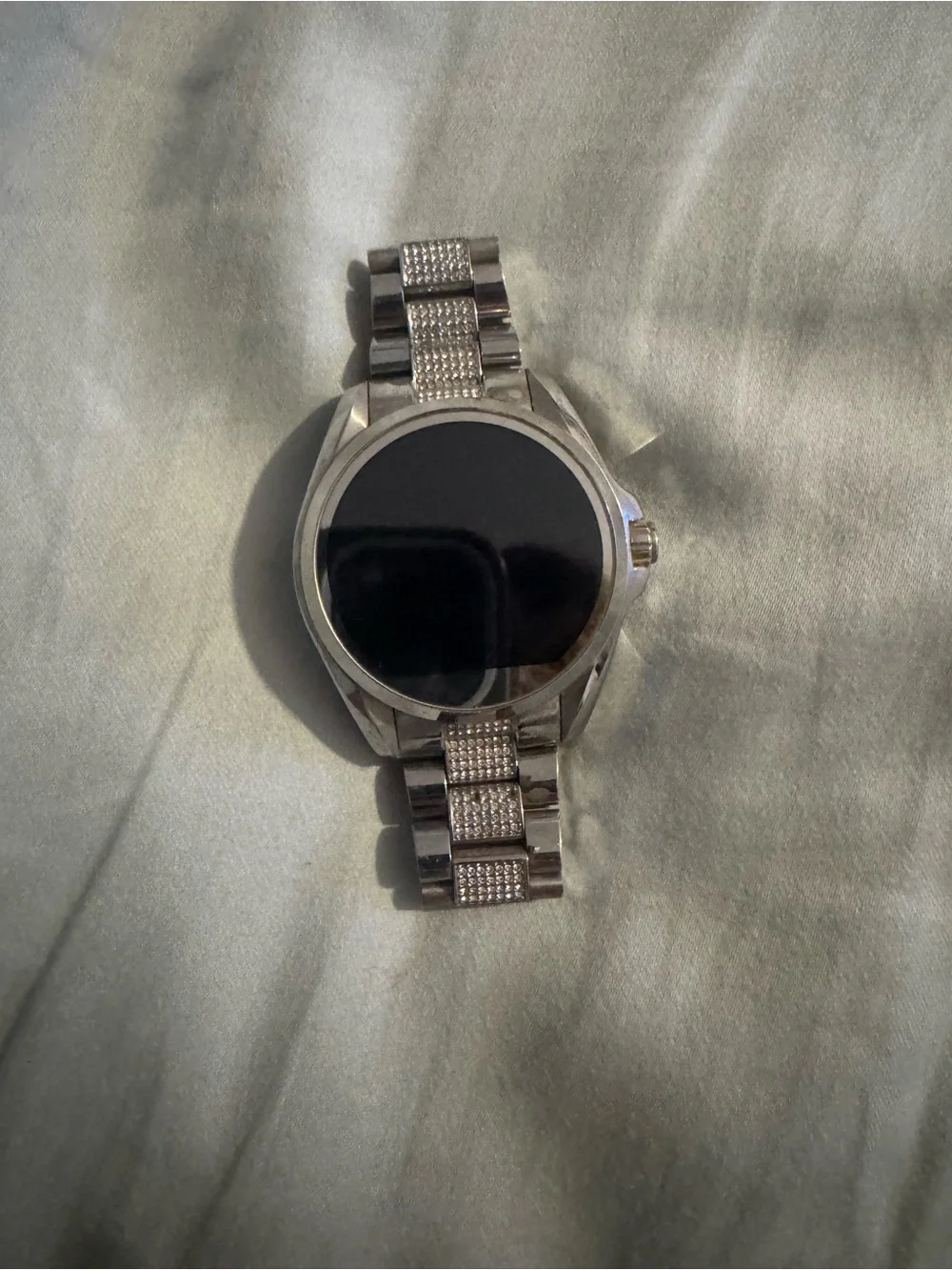 Michael Kors Silver Tone Crystal-Link Smartwatch with Blue Display